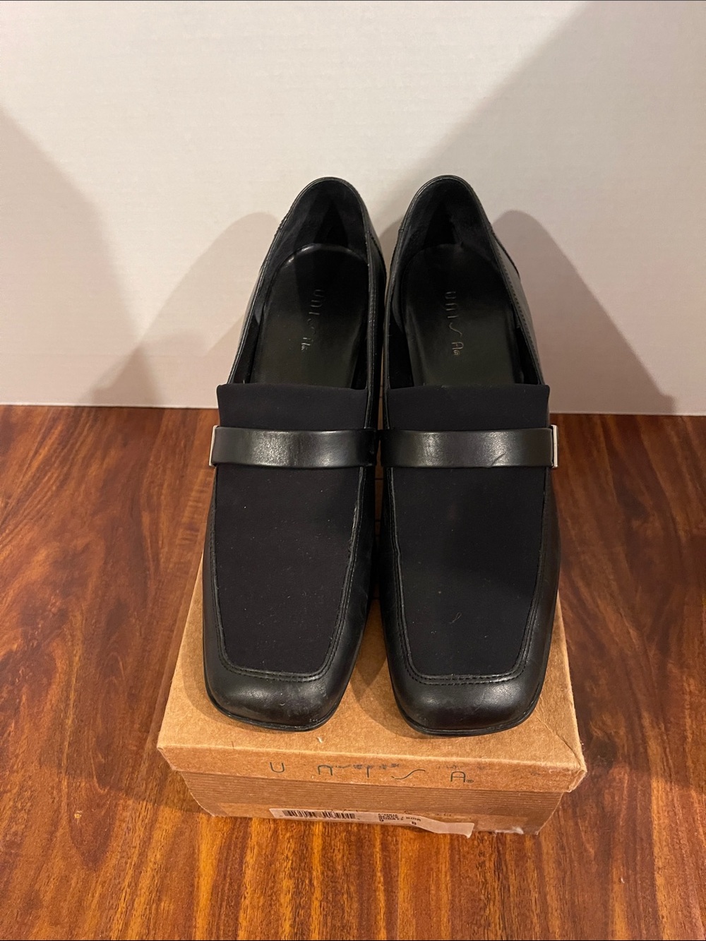 Unisa Black Leather & Fabric Slip-On Loafers